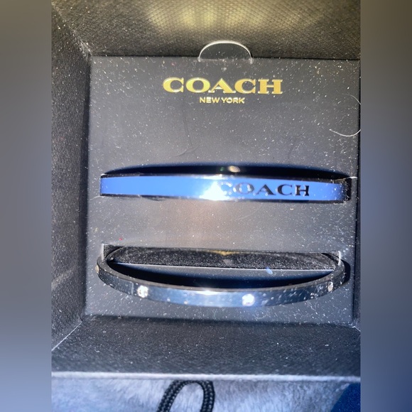 BNIB COACH Navy & Rhodium Plated Duo Bangle Bracelet Set - Picture 2 of 5